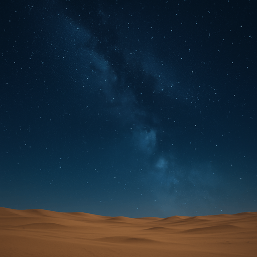 Yukarda gece gökyüzü, aşağıda çölün sadeliği, gerçekçi, uzaktan görünüm, yazısız, background, yüksek boyutta.
In-Game asset.  High contrast.  No shadows