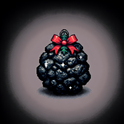 eerie christmas inspired lump of coal with a resident evil style.
Single Game Texture. In-Game asset. 2d. Blank background. High contrast. No shadows.