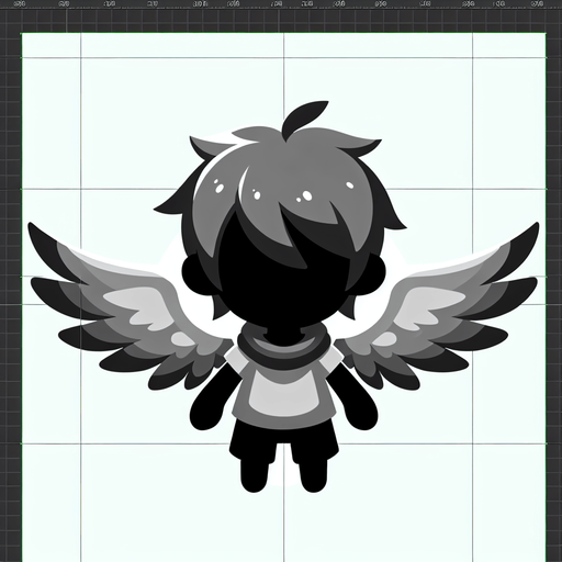 A child with wings, top down view Single Game Texture. In-Game asset. 2d. Blank background. High contrast. No shadows.