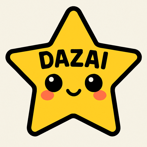 una estrella hermosa con cara kawai que en su frente diga Dazai.
In-Game asset.  2d.  High contrast.  No shadows