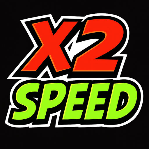 Display icon that says X2 speed sci fi comic style font.
In-Game asset.  2d.  High contrast.  No shadows