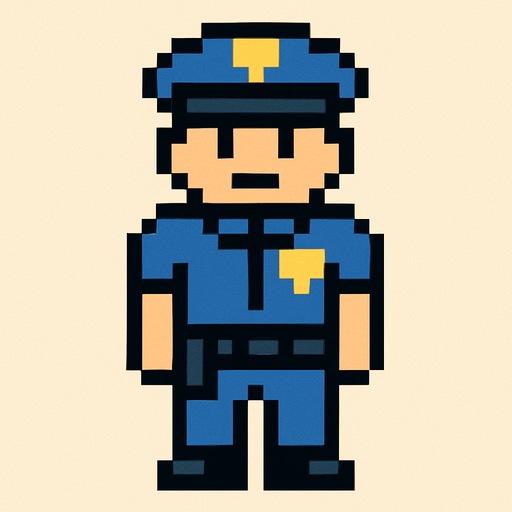 police pixel art.
In-Game asset.  2d.  High contrast.  No shadows