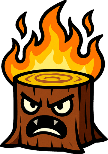 Tronco enojado con llamas arriba.
In-Game asset.  2d.  High contrast.  No shadows