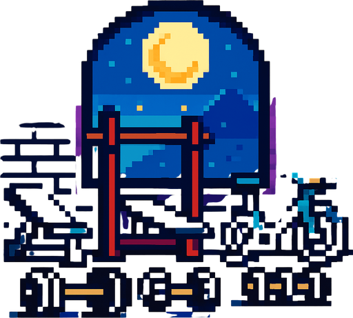 pixel tarzda ay ışığı temalı bir gym salonu çiz.
In-Game asset.  2d.  High contrast.  No shadows. pixel gym salonu