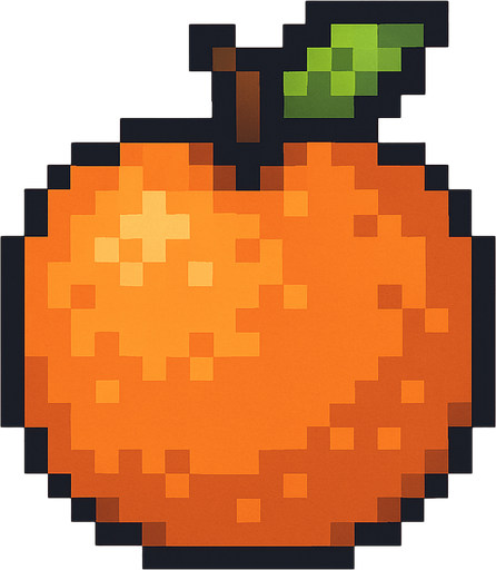pixel art of a orange.
In-Game asset.  2d.  High contrast.  No shadows