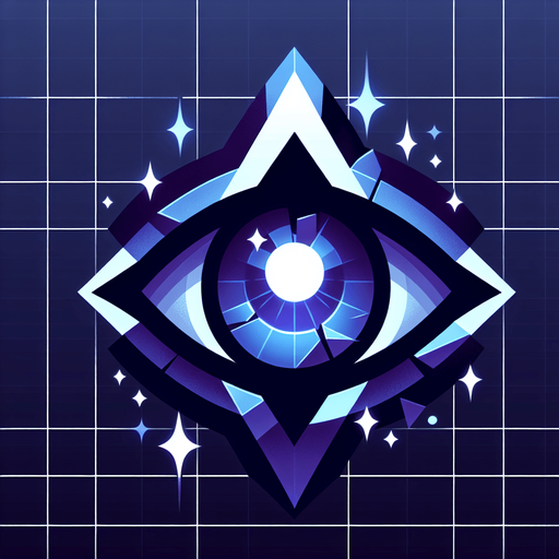 A sharply focused eye symbol in deep indigo color. Could also be a fractured mirror shard reflecting light, or an indigo crystal with internal sparks/light flashes..
Single Game Texture.  In-Game asset.  2d.  Blank background.  High contrast.  No shadows