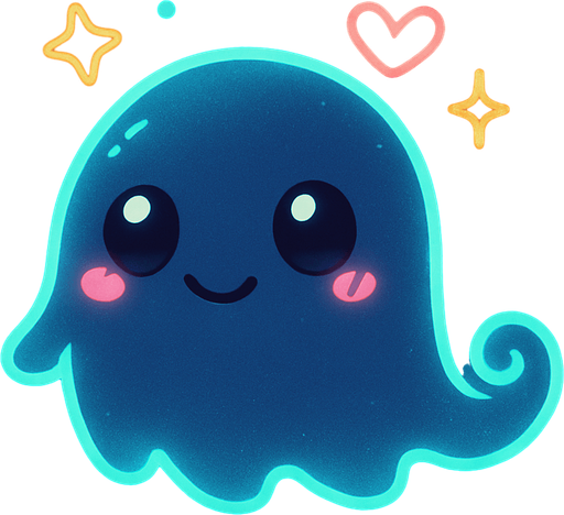 Kawaii neon ghost spirit creature style of Pokémon