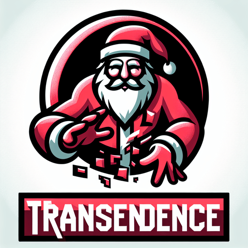 Icon for santa moving through walls, on a circle, with the text „transcendence“ at top, cartoon Single Game Texture. In-Game asset. 2d. Blank background. High contrast. No shadows.
