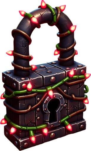 eerie christmas inspired christmas light lock with a resident evil style.
Single Game Texture. In-Game asset. 2d. Blank background. High contrast. No shadows.