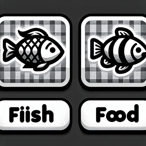 набор иконок в одном стиле. Иконка рыбы и корма для нее.
Single Game Texture.  In-Game asset.  2d.  Blank background.  High contrast