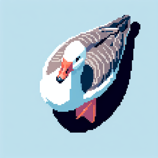 goose, top-down view.
Single Game Texture.  In-Game asset.  2d.  Blank background.  High contrast.  No shadows. simple pixel art