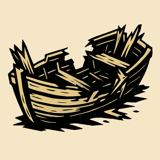 Broken boat.
In-Game asset.  2d.  High contrast.  No shadows
