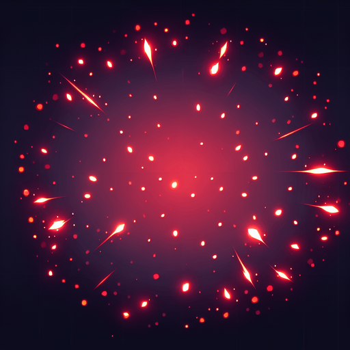 Красные маленькие искры.
Single Game Texture. In-Game asset. 2d. Blank background. High contrast. No shadows.