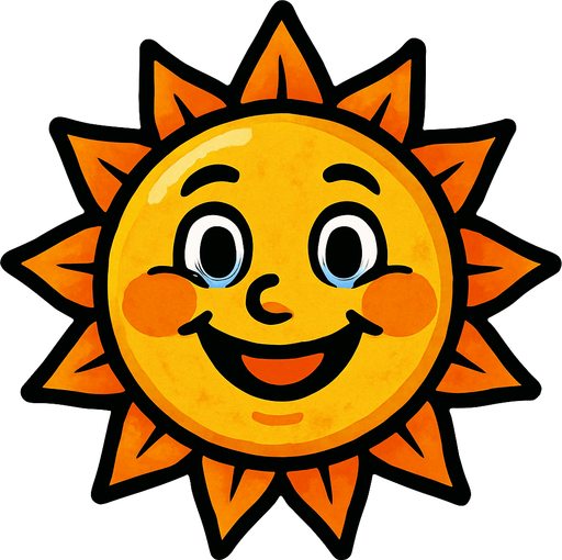 gülen bir güneş.
In-Game asset.  2d.  High contrast.  No shadows