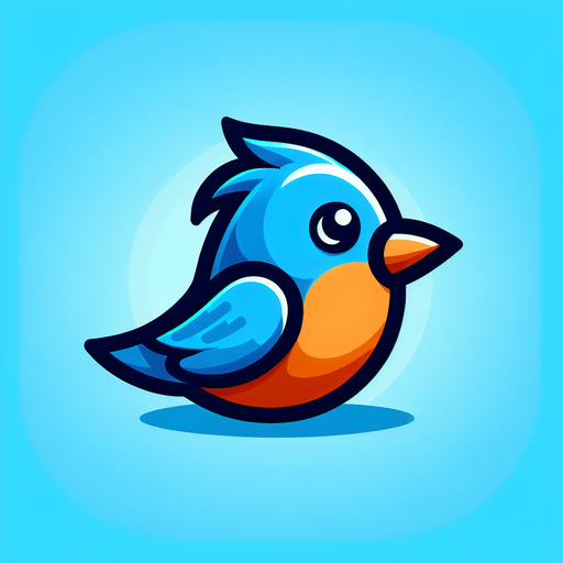 Single simple cartoon bird for a game titled "Flap & Bounce". The bird has lots blue and orange colors and is high contrast. Only bird. No shadows