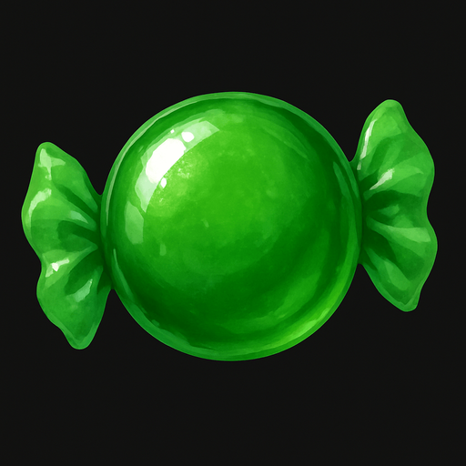 gerçekçi bir şeker. yuvarlak bir şeker ve yeşil renk. aynı candy2 deki gibi olsun.
In-Game asset.  2d.  High contrast.  No shadows