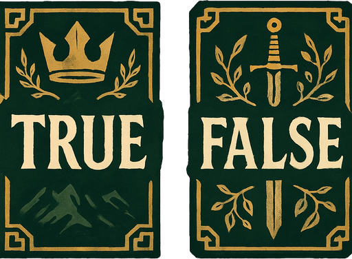 write TRUE and FALSE style is like Lord of the rings.
In-Game asset.  2d.  High contrast.  No shadows