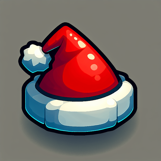 a christmas hat. plastic style. Single Game Texture. In-Game asset. 2d. Blank background. High contrast. No shadows.