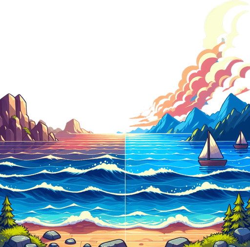 sea and sky
Single Game Texture.  In-Game asset.  2d.  Blank background.  High contrast.  No shadows