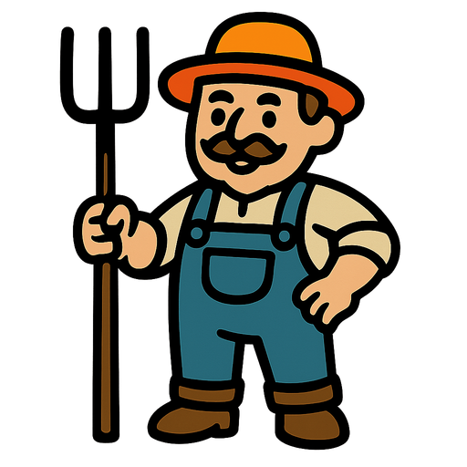Farmer with a pitchfork.
In-Game asset.  2d.  High contrast.  No shadows