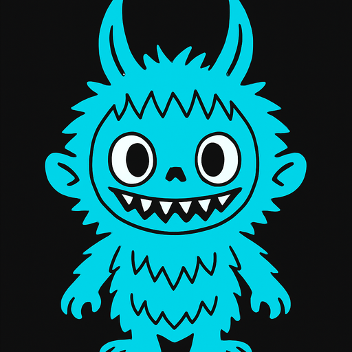 Cyan Labubu.
In-Game asset.  2d.  High contrast.  No shadows