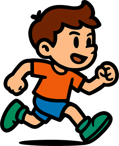 Boy running.
In-Game asset.  2d.  High contrast.  No shadows