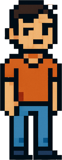 Personaje hombre casual mirando a la cámara pixel art.
In-Game asset.  2d.  High contrast.  No shadows