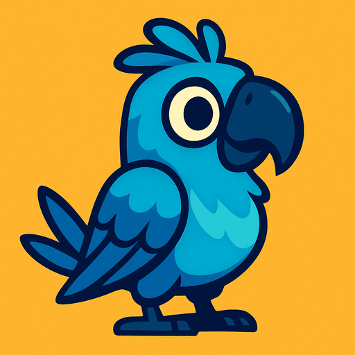Blue parrot looks like a character.
In-Game asset.  2d.  High contrast.  No shadows