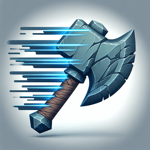 A primal stone axe or spearhead with stylized speed lines or a spectral blue aura indicating swift movement..
Single Game Texture.  In-Game asset.  2d.  Blank background.  High contrast.  No shadows