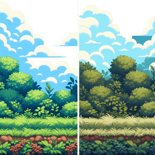 задний фон. небо голубое внизу картинки кусты.
Single Game Texture. In-Game asset. 2d. Blank background. High contrast. No shadows.