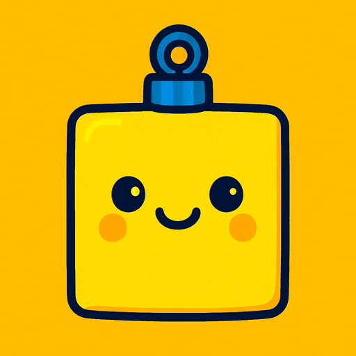 Perfectly square bright cobalt yellow Christmas decoration with cute happyy face. Cartoon style. Cute art style.simple.
In-Game asset.  2d.  High contrast.  No shadows