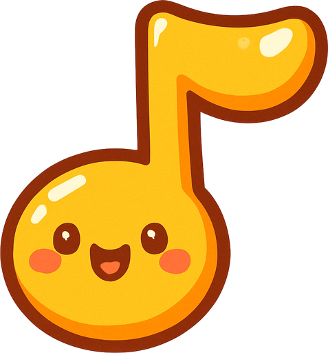 cute 2D illustration of a delicious musical note as a collectible item in a casual mobile game.
In-Game asset.  2d.  High contrast.  No shadows