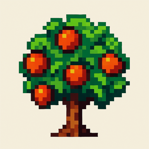 8 bit nectarine tree.
In-Game asset.  2d.  High contrast.  No shadows