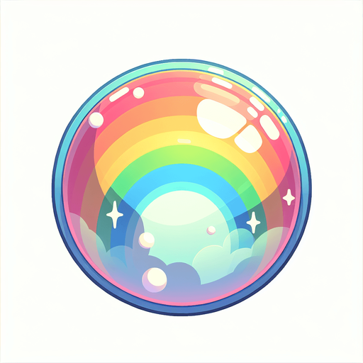 Большой прозрачный радужный пузырь. пастельные цвета
Single Game Texture.  In-Game asset.  2d.  Blank background.  High contrast.  No shadows