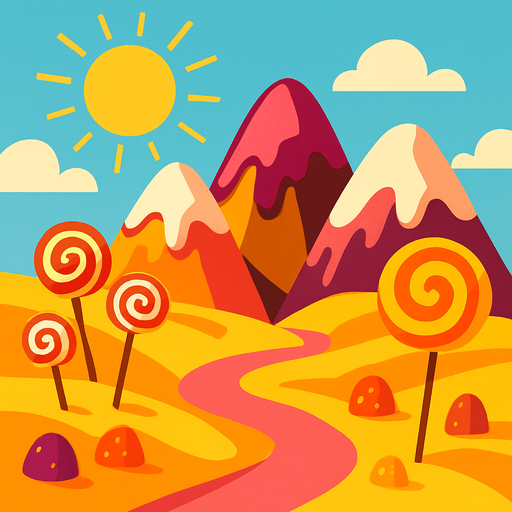 a sunny place where the mountains are sweet.
In-Game asset.  2d.  High contrast.  No shadows