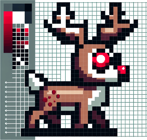 16 bit sprite of a red eye reindeer Single Game Texture. In-Game asset. 2d. Blank background. High contrast. No shadows.