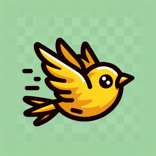 Yallow animated flying bird right side.
Single Game Texture. In-Game asset. 2d. Blank background. High contrast. No shadows.