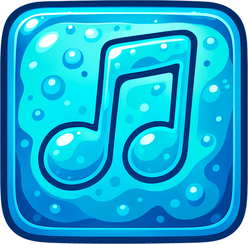 Generame una boton con dentro de forma de una nota musical con efectos de agua..
In-Game asset.  2d.  High contrast.  No shadows