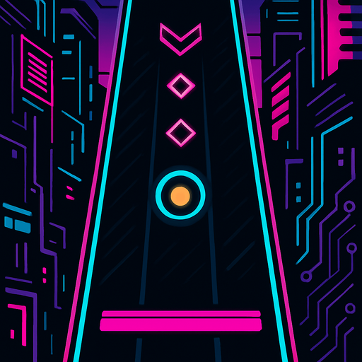 Cyberpunk style single lane for music rhythm game.
In-Game asset.  2d.  High contrast.  No shadows