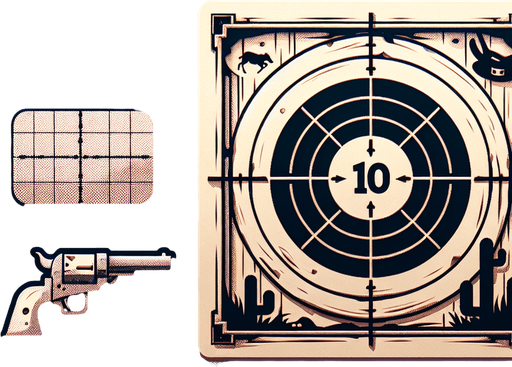 western shooting target with 10 written on it..
Single Game Texture. In-Game asset. 2d. Blank background. High contrast. No shadows.