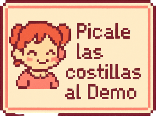 Un cuadro de dialogo.
Este dira ''Picale las costillas al Demo'' TIENE QUE SER ADORABLE pero retro, de videojuego.
In-Game asset.  2d.  High contrast.  No shadows