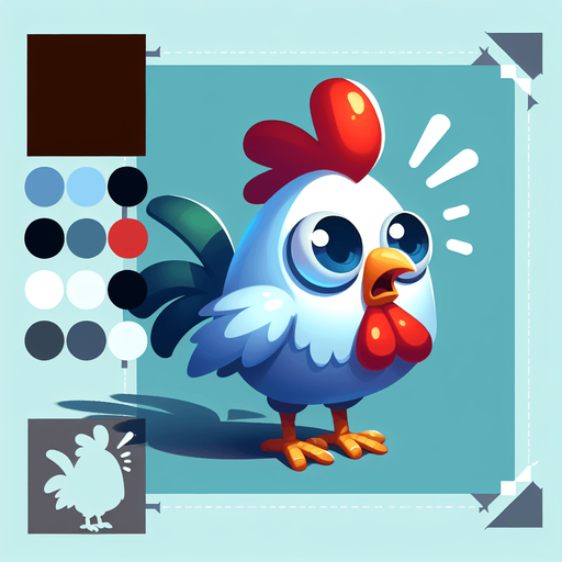 cartoon scared chicken.
Single Game Texture. In-Game asset. 2d. Blank background. High contrast. No shadows.