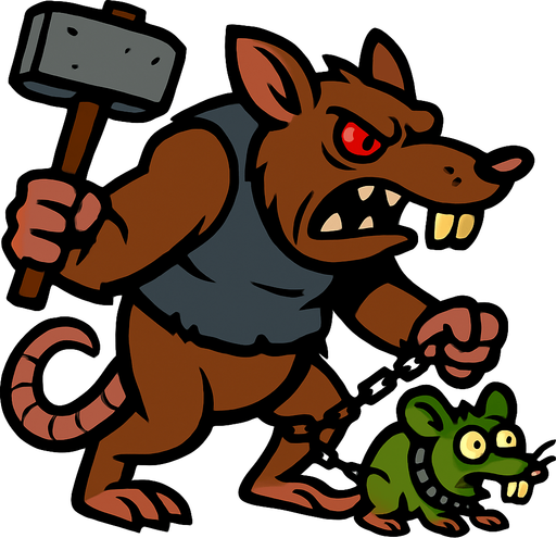 Looks like a gargantuar from plants vs zombies but a rat.
In-Game asset.  2d.  High contrast.  No shadows