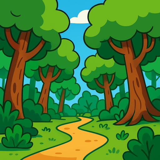 Un bosque cartoon.
In-Game asset.  2d.  High contrast.  No shadows
