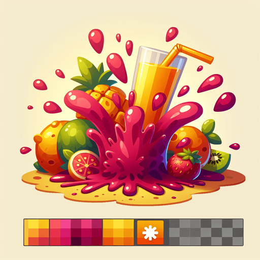 2d meyve suyu patlaması.
Single Game Texture. In-Game asset. 2d. Blank background. High contrast. No shadows.