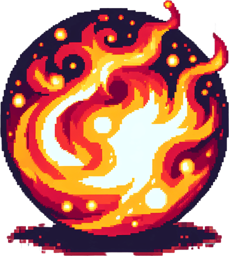 ball of fire sprite art
Single Game Texture. In-Game asset. 2d. Blank background. High contrast. No shadows.