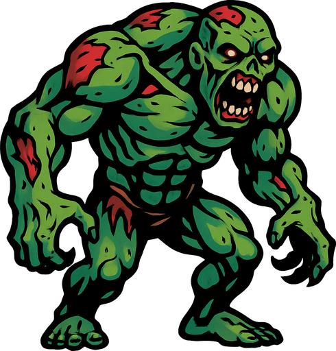 mostruo musculoso zombie.
In-Game asset.  2d.  High contrast.  No shadows