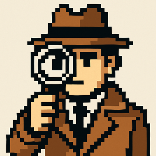 detective.
In-Game asset.  2d.  High contrast.  No shadows. pixel art