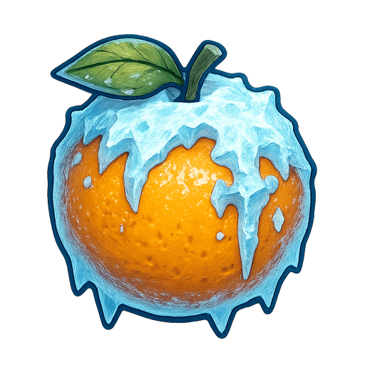 Frozen orange.
Single Game Texture.  In-Game asset.  2d.  Blank background.  High contrast.  No shadows