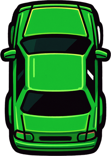 yeşil renk üstten çekilmiş araba resmi.
In-Game asset.  2d.  High contrast.  No shadows